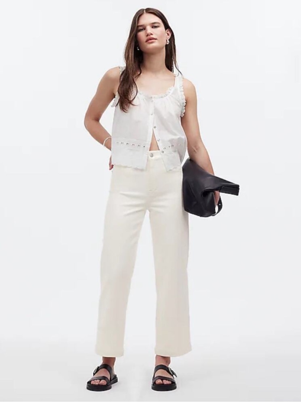 Madewell The Emmett Wide Leg Crop Jean Welt Pocket High Rise White Size 25
